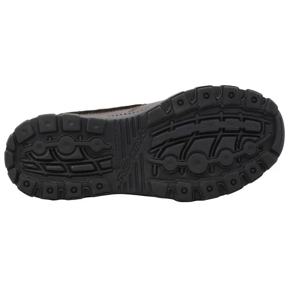 SKECHERS Relaxed Fit Men’s Dark Brown Leather Slip-On Loafers Memory Foam US 9.5